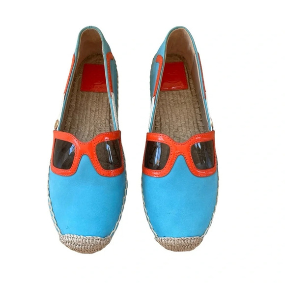 Tory Burch Sunglasses Espadrille Flats Blue Orange 6 Summer Beach Vacation Chic - Picture 1 of 8